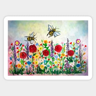 Summer meadow flowers and bees watercolor Sticker